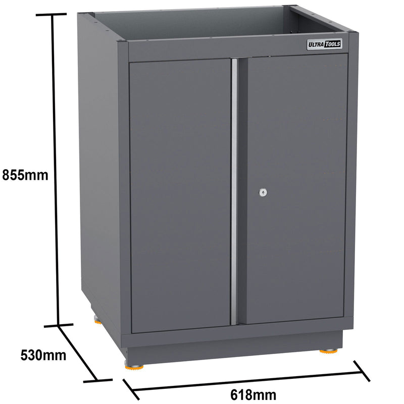 UltraTools 2610/3240mm x 580mm x 2020mm Black Semi-Industrial Workshop Garage Storage Corner Cabinet Set