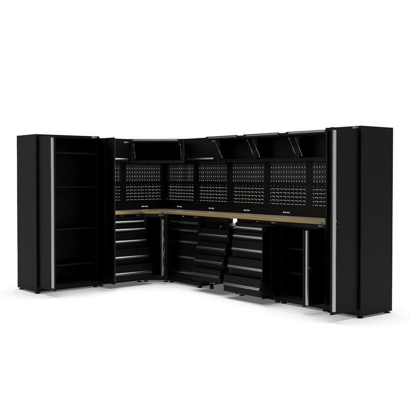 UltraTools 2450/4300mm x 550mm x 2025mm Black Classic Workshop Garage Storage Corner Cabinet Set