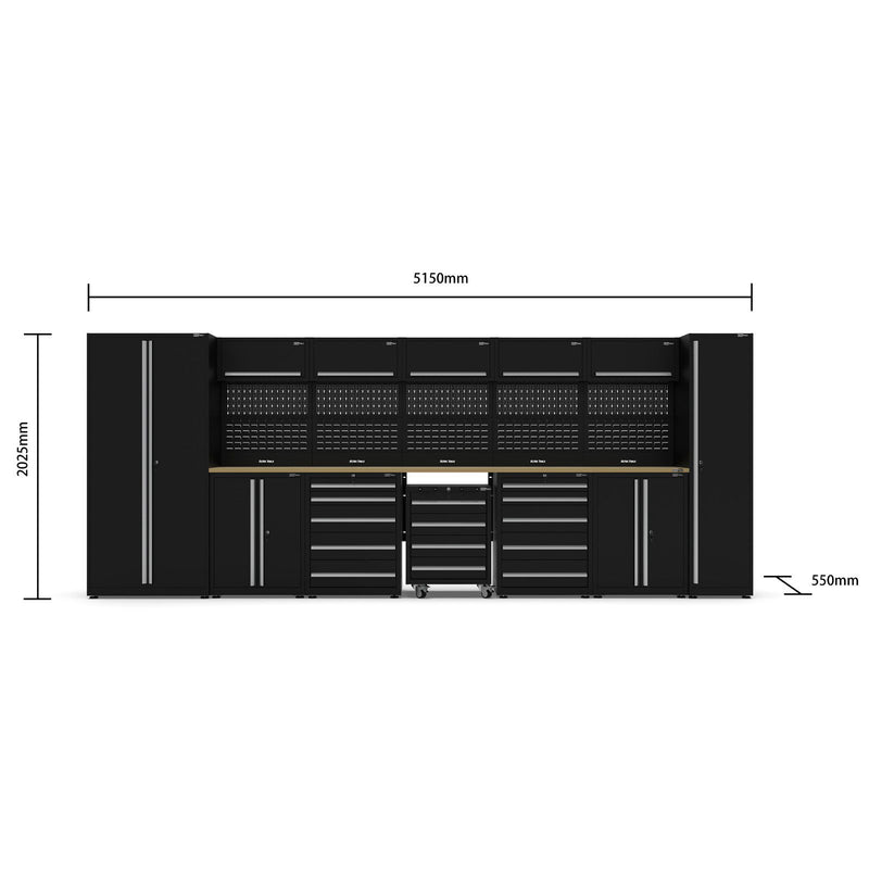 UltraTools 5150mm x 550mm x 2025mm Black Classic Workshop Garage Storage Cabinet Set