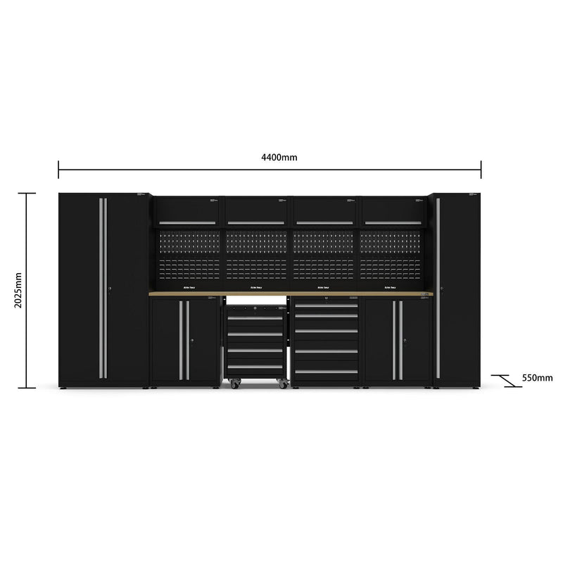 UltraTools 4400mm x 550mm x 2025mm Black Classic Workshop Garage Storage Cabinet Set