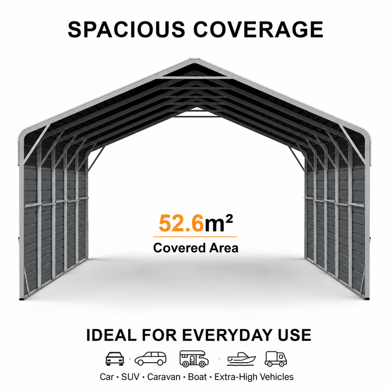 Double Carport 6m Wide x 9.03m Long with Enclosed Side Walls