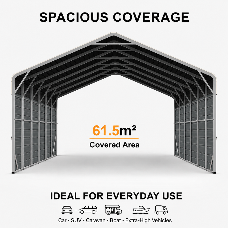 Double Carport 6m Wide x 10.53m Long with Enclosed Side Walls