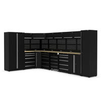 UltraTools 2450/4300mm x 550mm x 2025mm Black Classic Workshop Garage Storage Corner Cabinet Set
