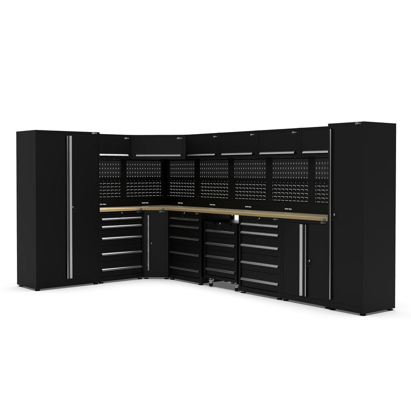 UltraTools 2450/4300mm x 550mm x 2025mm Black Economy Workshop Garage Storage Corner Cabinet Set