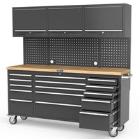 UltraTools Black 72" Mobile Work Bench with 15 Drawers Tool Chest & 3 Overhead Roller Cabinet