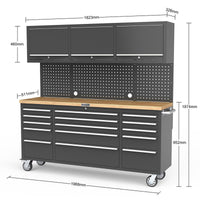 UltraTools Black 72" Mobile Work Bench with 15 Drawers Tool Chest & 3 Overhead Roller Cabinet