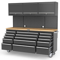 UltraTools Black 72" Mobile Work Bench with 15 Drawers Tool Chest & 3 Overhead Roller Cabinet
