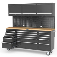 UltraTools Black 72" Mobile Work Bench with 15 Drawers Tool Chest & 3 Overhead Roller Cabinet