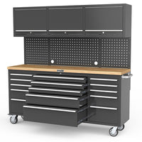 UltraTools Black 72" Mobile Work Bench with 15 Drawers Tool Chest & 3 Overhead Roller Cabinet