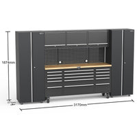 UltraTools Black 72" Mobile Work Bench with 15 Drawers Tool Chest & 3 Overhead Cabinet + 2 Standing Cabinets
