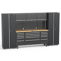UltraTools Black 72" Mobile Work Bench with 15 Drawers Tool Chest & 3 Overhead Cabinet + 2 Standing Cabinets