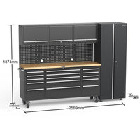 UltraTools Black 72" Mobile Work Bench with 15 Drawers Tool Chest & 3 Overhead Cabinet with One Standing Cabinet