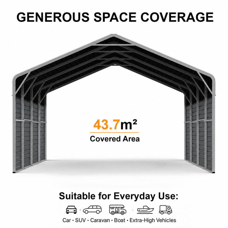 Double Carport 6m Wide x 7.53m Long with Enclosed Side Walls
