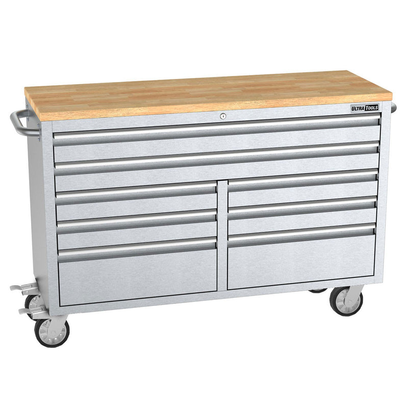 UltraTools Stainless Steel 52" Mobile Work Bench with 8 Drawers Tool Chest Roller Cabinet
