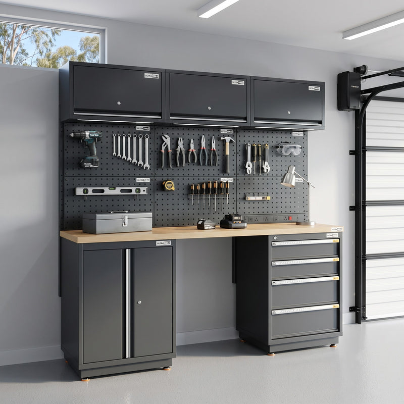 Semi-Industrial Black Workshop Garage Storage Cabinet Set UltraTools 1854mm x 580mm x 2020mm