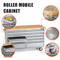 UltraTools Stainless Steel 52" Mobile Work Bench with 8 Drawers Tool Chest Roller Cabinet