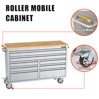UltraTools Stainless Steel 52" Mobile Work Bench with 8 Drawers Tool Chest Roller Cabinet