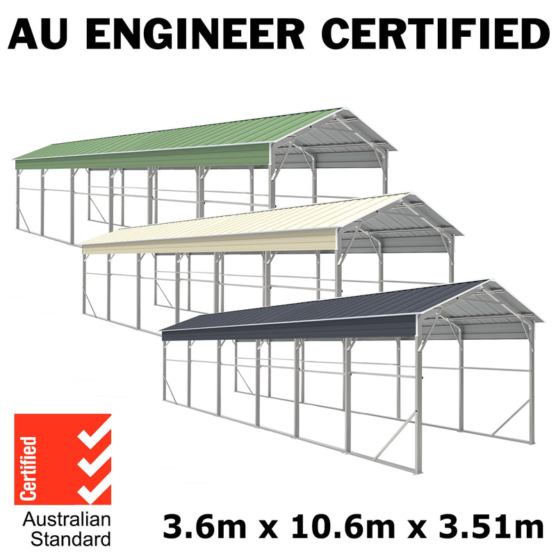 Carport 3.6 x 10.6m x 3.51m (Gable) Backyard Boat Portable Vehicle Shelter