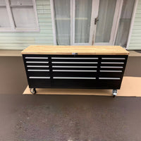 UltraTools Black 72" Mobile Work Bench with 15 Drawers Tool Chest & 3 Overhead Cabinet + 2 Standing Cabinets