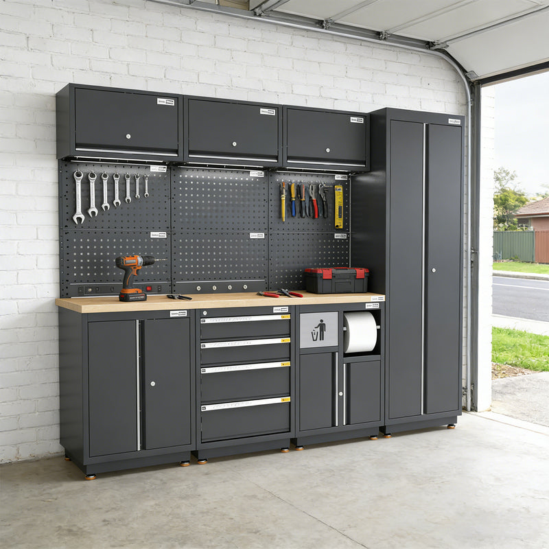 UltraTools 2475mm x 580mm x 2020mm Black Semi-Industrial Workshop Garage Storage Cabinet Set