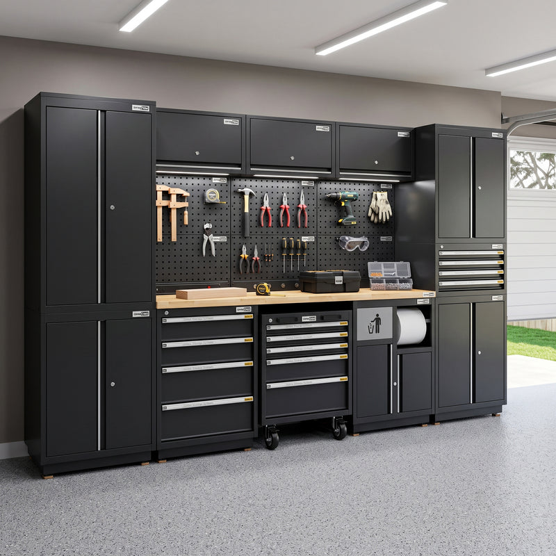 UltraTools 3100mm x 580mm x 2020mm Black Semi-Industrial Workshop Garage Storage Cabinet Set