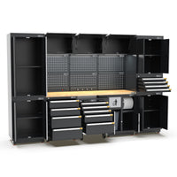 UltraTools 3100mm x 580mm x 2020mm Black Semi-Industrial Workshop Garage Storage Cabinet Set