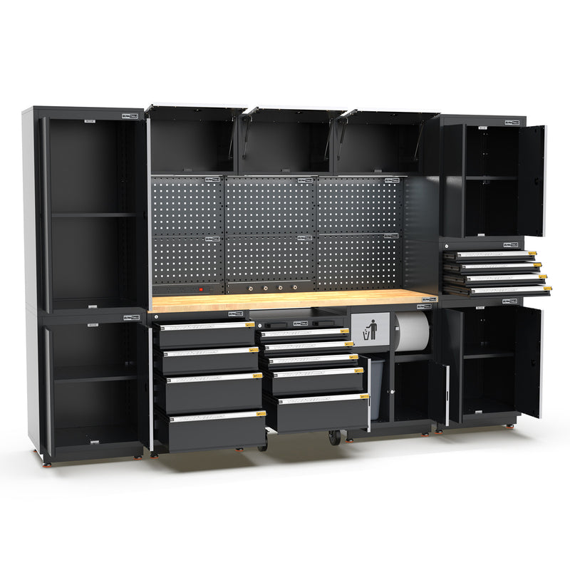 UltraTools 3100mm x 580mm x 2020mm Black Semi-Industrial Workshop Garage Storage Cabinet Set