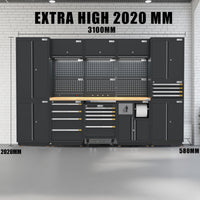 UltraTools 3100mm x 580mm x 2020mm Black Semi-Industrial Workshop Garage Storage Cabinet Set