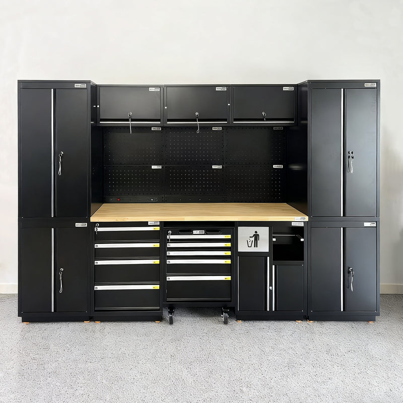 UltraTools 3100mm x 580mm x 2020mm Black Semi-Industrial Workshop Garage Storage Cabinet Set