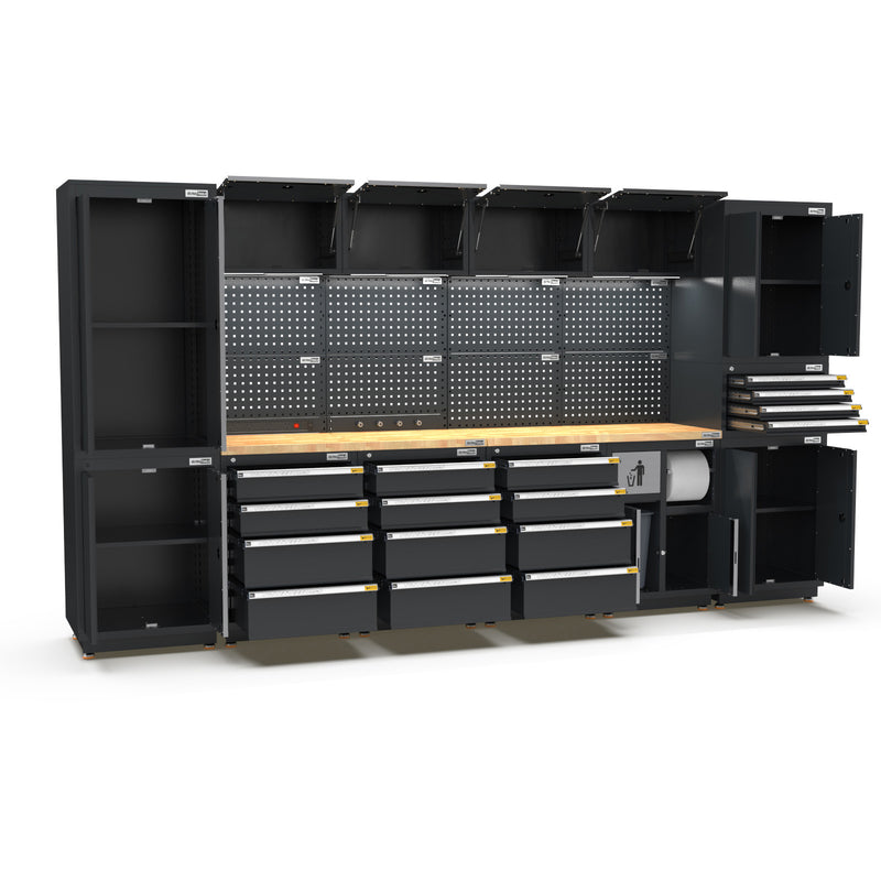 UltraTools 3718mm x 580mm x 2020mm Black Semi-Industrial Workshop Garage Storage System