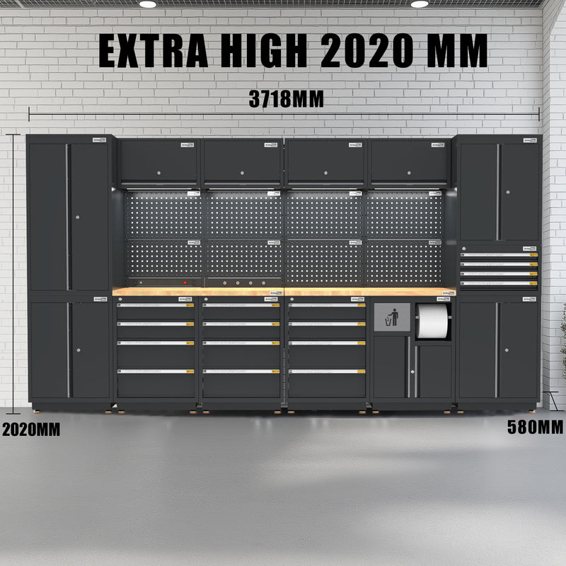 UltraTools 3718mm x 580mm x 2020mm Black Semi-Industrial Workshop Garage Storage System