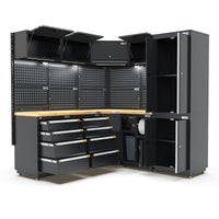 UltraTools 1385/2610mm OR 1978/1978mm x 580mm x 2020mm Black Semi-Industrial Workshop Garage Storage Corner Cabinet Set