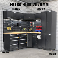 UltraTools 1385/2610mm OR 1978/1978mm x 580mm x 2020mm Black Semi-Industrial Workshop Garage Storage Corner Cabinet Set