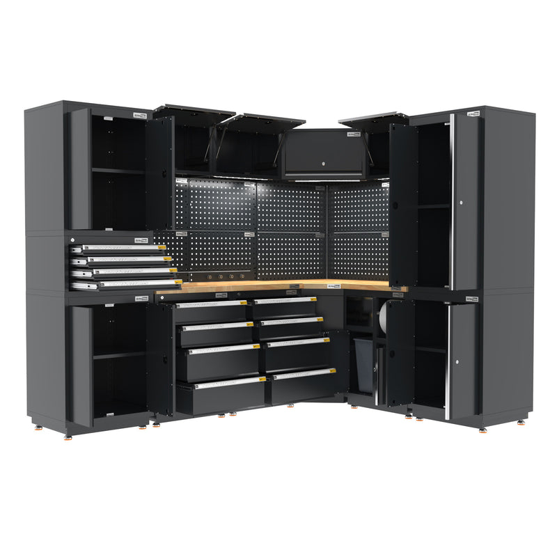UltraTools 1978/2610mm x 580mm x 2020mm Heavy-Duty Modular Workshop & Garage Storage Corner Cabinet System