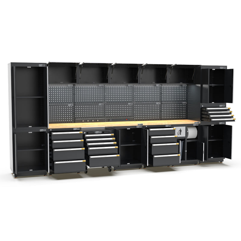 UltraTools 4350mm x 580mm x 2020mm Black Semi-Industrial Workshop Garage Storage Cabinet Set
