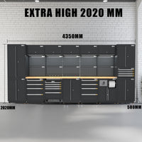 UltraTools 4350mm x 580mm x 2020mm Black Semi-Industrial Workshop Garage Storage Cabinet Set