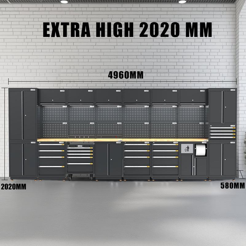 UltraTools 4960mm x 580mm x 2020mm Black Semi-Industrial Workshop Garage Storage Cabinet Set