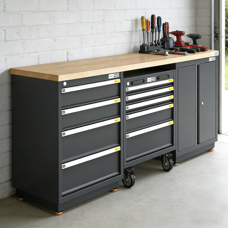 UltraTools 1860mm x 530mm x 893mm Semi-Industrial Black Workshop Garage Storage Cabinet Workbench