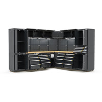 UltraTools 2610/3240mm x 580mm x 2020mm Black Semi-Industrial Workshop Garage Storage Corner Cabinet Set