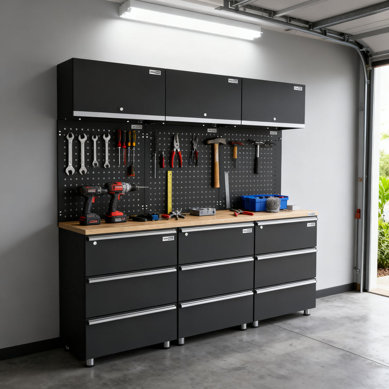 UltraTools 2030mm x 480mm x 1870mm Black Workshop Garage Storage Cabinet Set