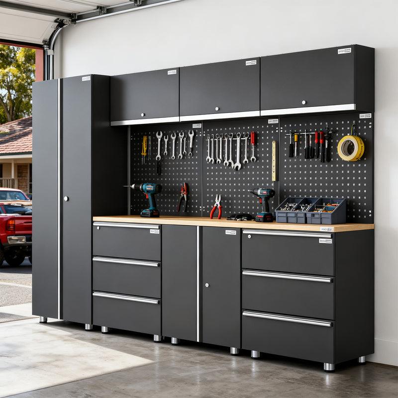 UltraTools 2710mm x 500mm x 1870mm Black Workshop Garage Storage Cabinet Set