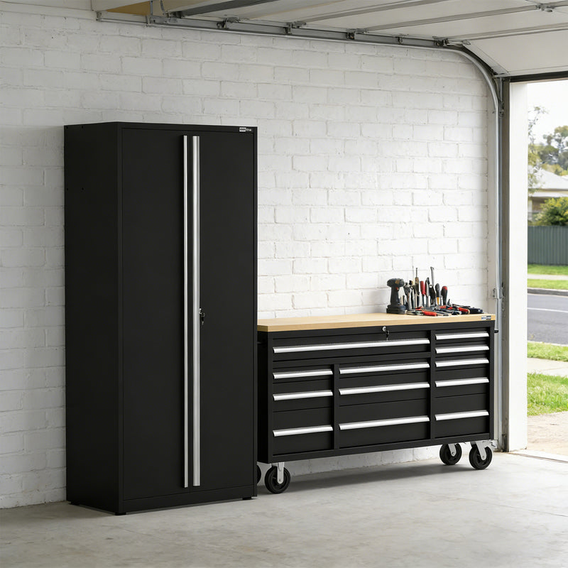 UltraTools Classic 72" 12 Drawer Mobile Workbench Tools Trolley Roller Cabinet + 1 Standing Cabinet with built-in Pegboard