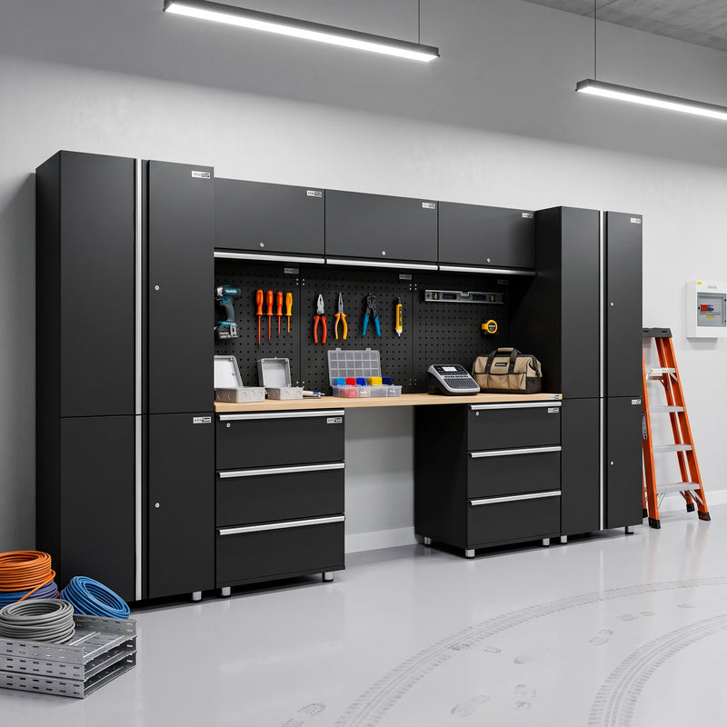 UltraTools 3380mm x 500mm x 1870mm Black Workshop Garage Storage Cabinet Set - Workbench