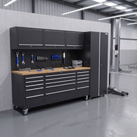 UltraTools Black 72" Mobile Work Bench with 15 Drawers Tool Chest & 3 Overhead Cabinet with One Standing Cabinet