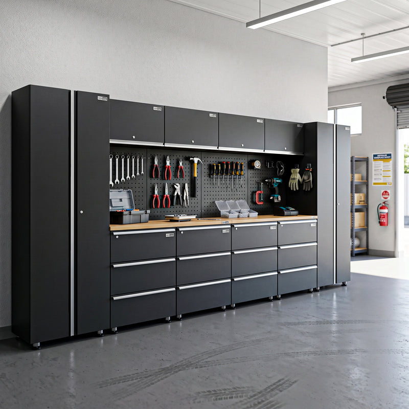 UltraTools 4056mm x 500mm x 1870mm Black Workshop Garage Storage Cabinet Set