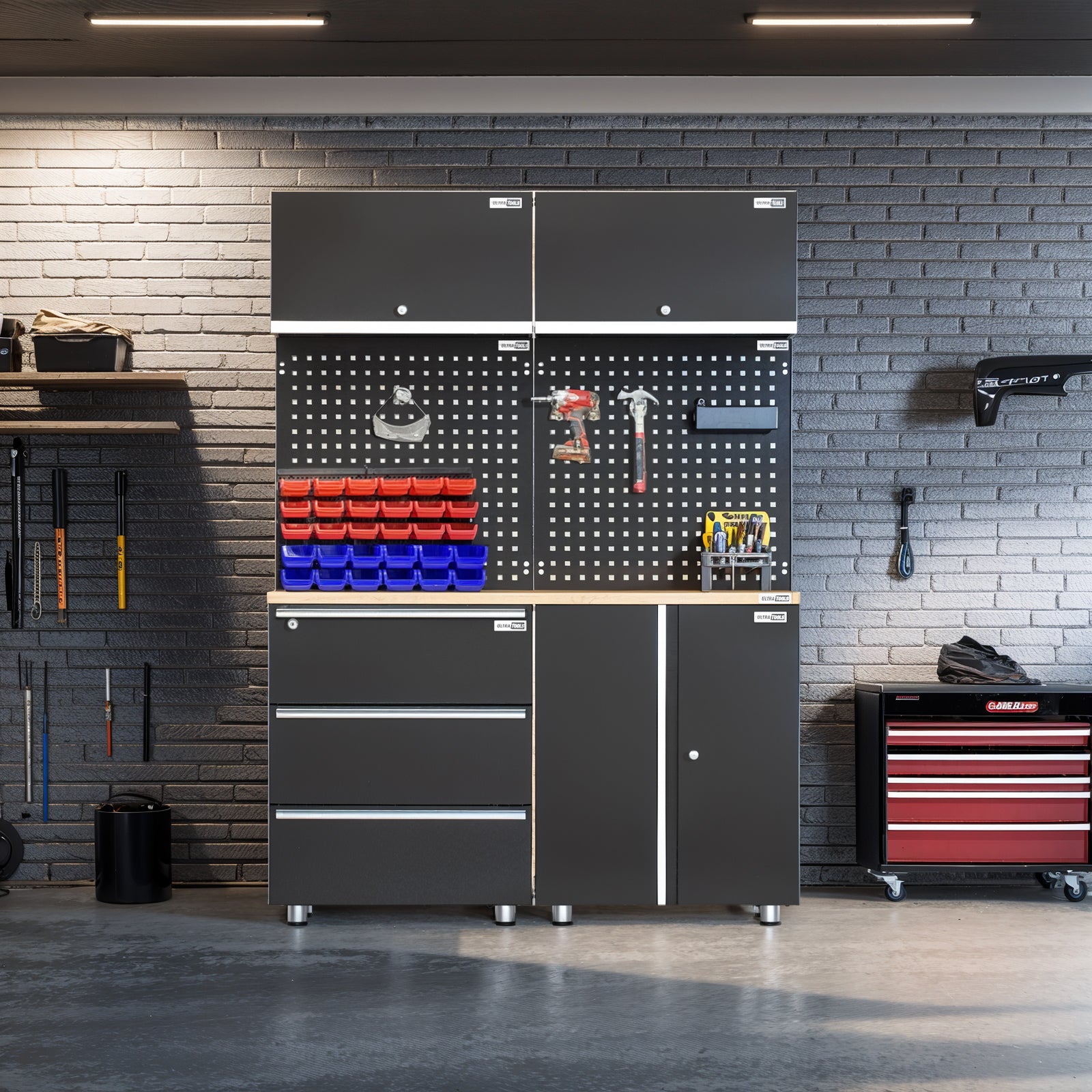 UltraTools 1355mm x 500mm x 1870mm Black Workshop Garage Storage Cabin