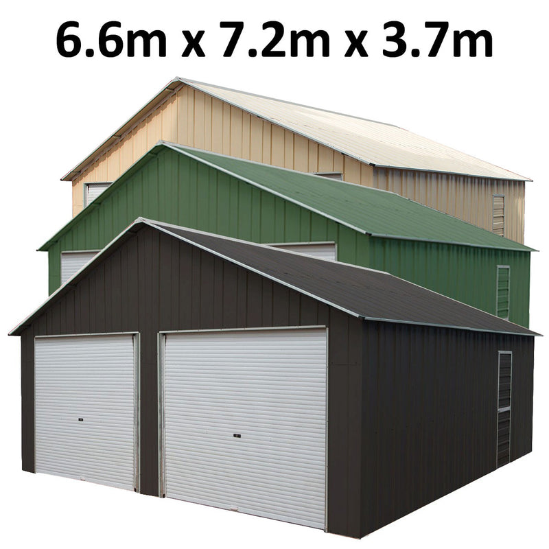 Double Garage 6.6m x 7.2m x 3.7m Widespan Roller Door Workshop