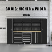 UltraTools 3250mm x 550mm x 2025mm Black Classic Workshop Garage Storage Cabinet Set