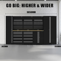 UltraTools 3650mm x 550mm x 2025mm Black Classic Workshop Garage Storage Cabinet Set
