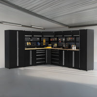 UltraTools 3200/3550mm x 550mm x 2025mm Black Economy Workshop Garage Storage Corner Cabinet Set